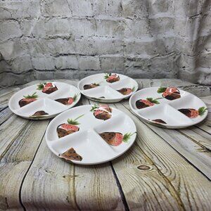4 Tabletops Unlimited Fondue 101 Plates Strawberry Sectioned Divided Appx 7.5"